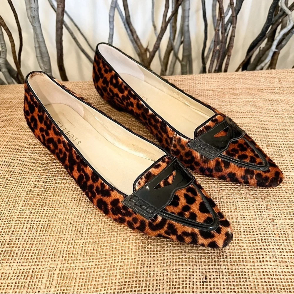 Talbots Leopard Calf Hair Patent Loafers Flats